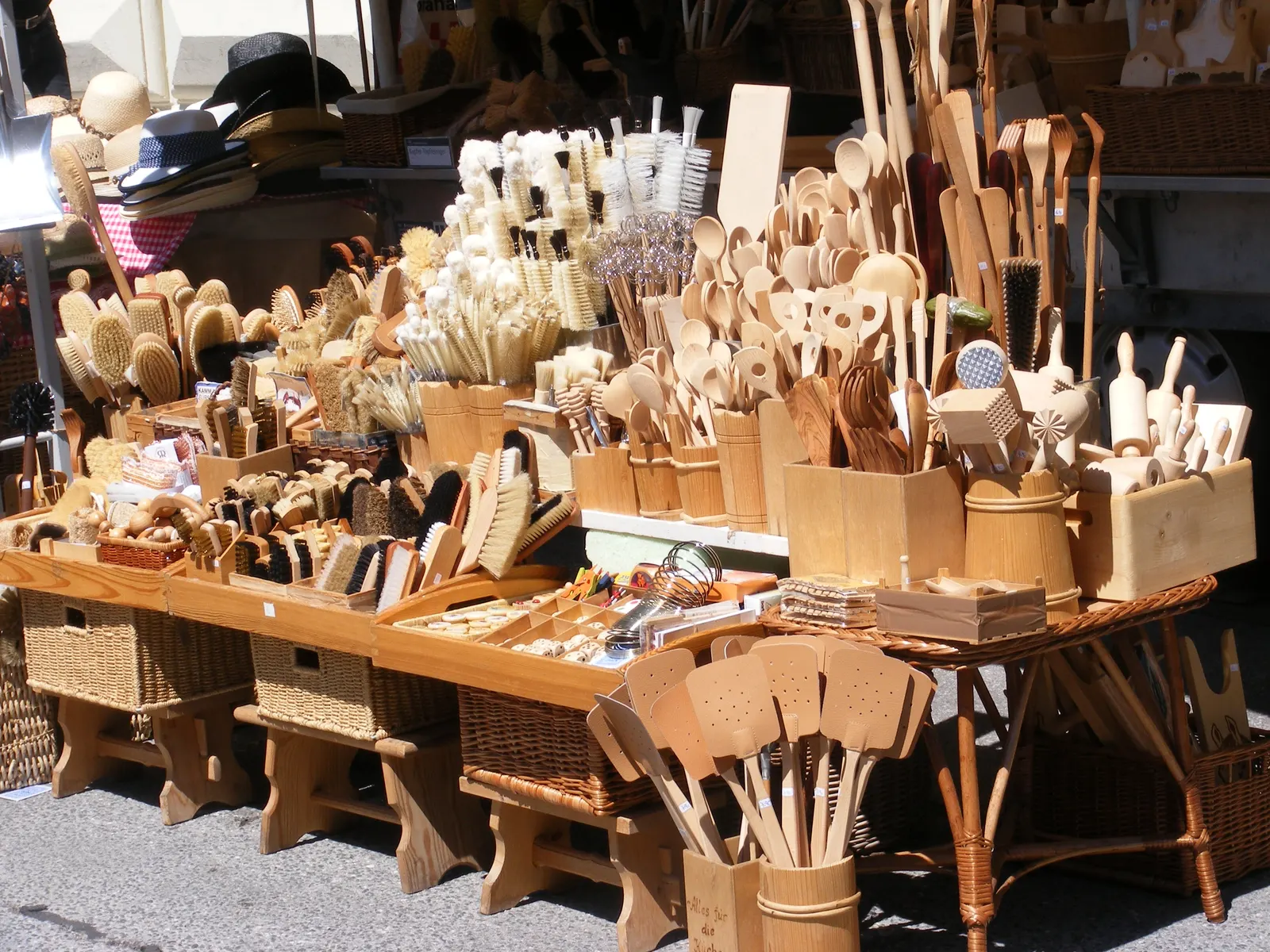 Stalls of the Schrannenmarkt weekly market in Salzburg
