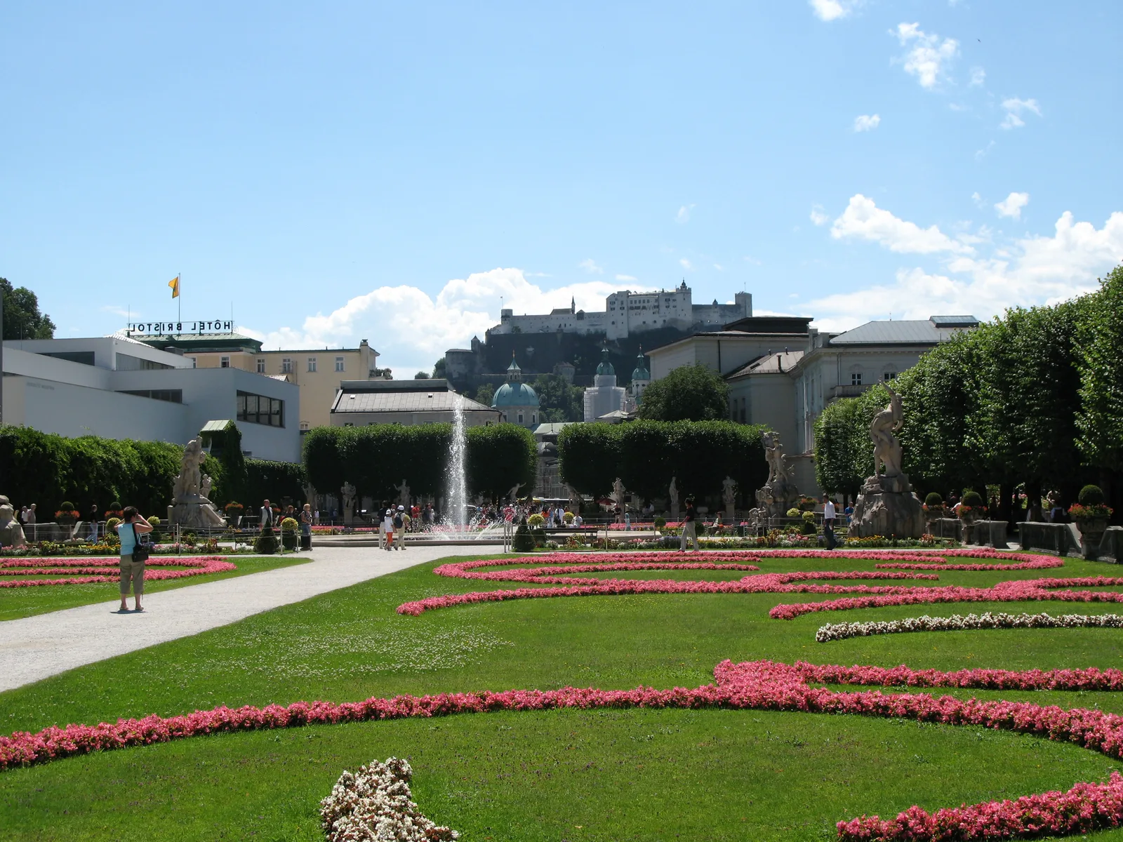 The Mirabell Gardens parterre with Hohensalzburg Fortress on the skyline