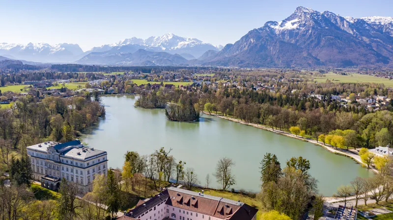 The Leopoldskroner Weiher lake below Schloss Leopoldskron in Salzburg