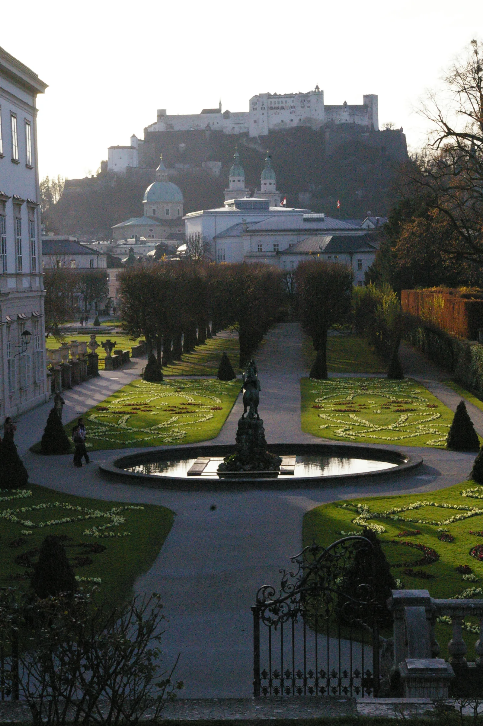 The Mirabell Gardens framed on Hohensalzburg Fortress in Salzburg
